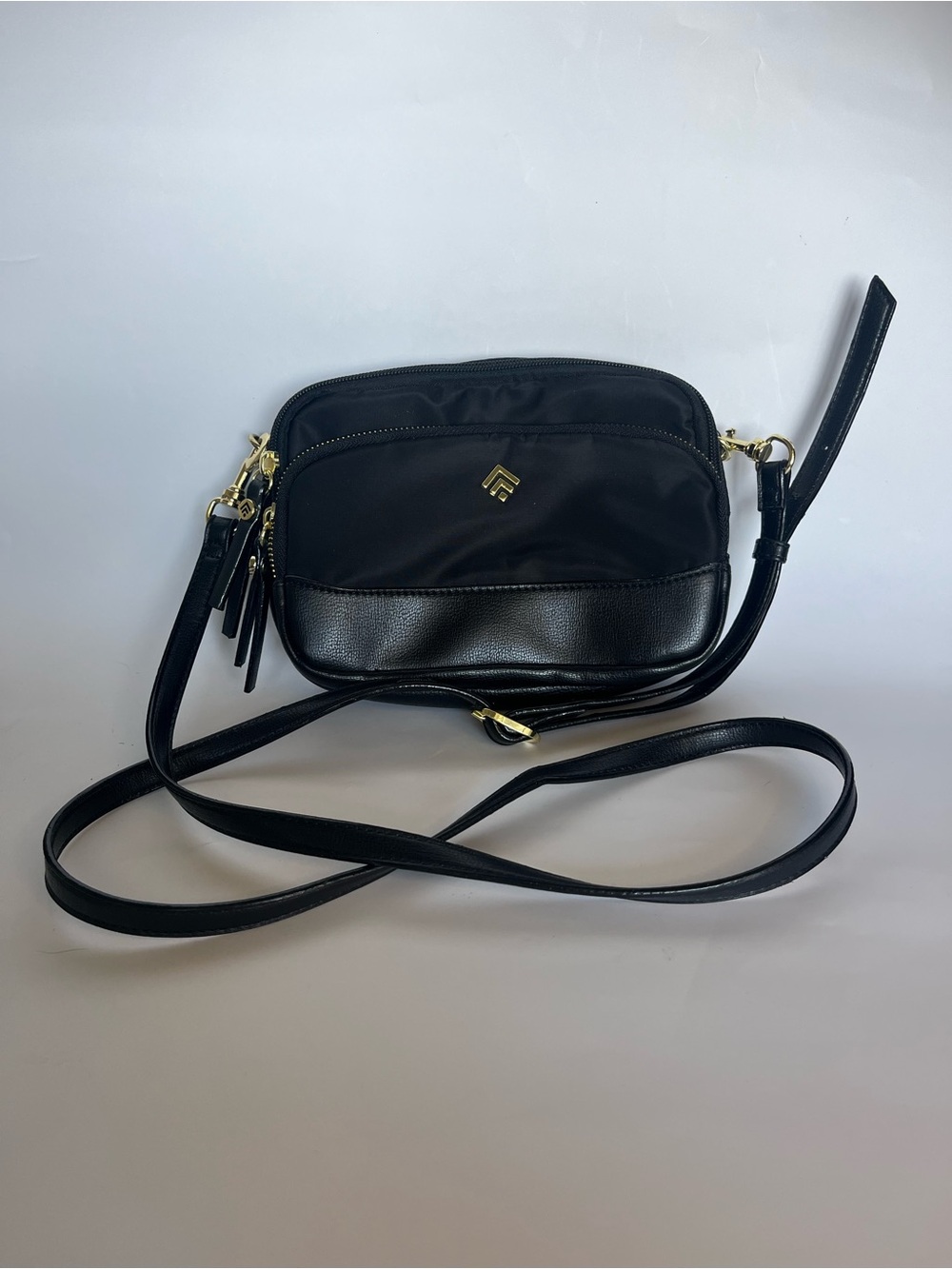 Allancia Black Crossbody Small Bag with Gold Accents 5.5*8 in